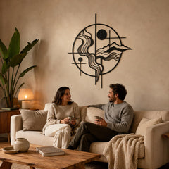Oversized Geometric Landscape Metal Wall Art, Abstract Nature Sculpture, Modern Statement Decor