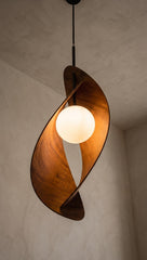 Sculptural Walnut Pendant Light, Modern Globe Ceiling Lamp