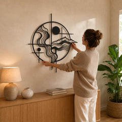 Oversized Geometric Landscape Metal Wall Art, Abstract Nature Sculpture, Modern Statement Decor
