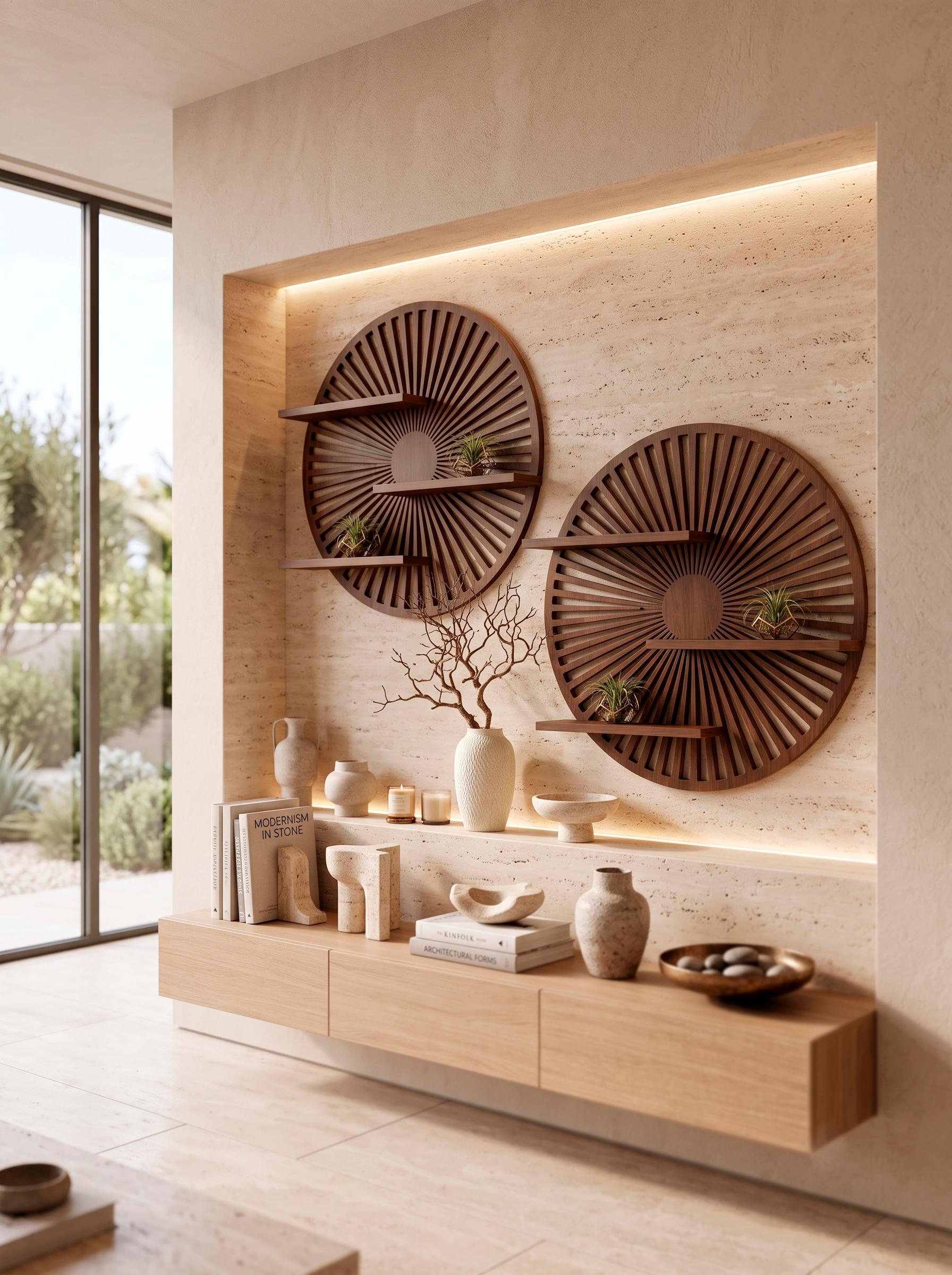 Smoked Walnut Round Wall Shelf | Sculptural Floating Shelf | Wooden Wall Decor