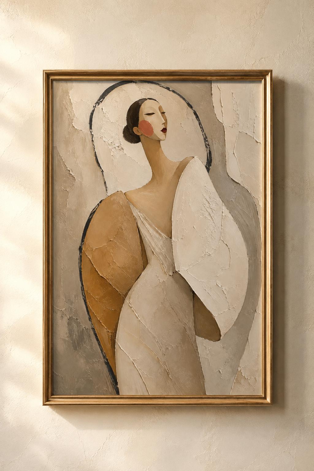 Neutral Abstract Woman Wall Art, Textured Feminine Portrait, Beige Wabi Sabi Print, Modern Bedroom Decor, Digital Download