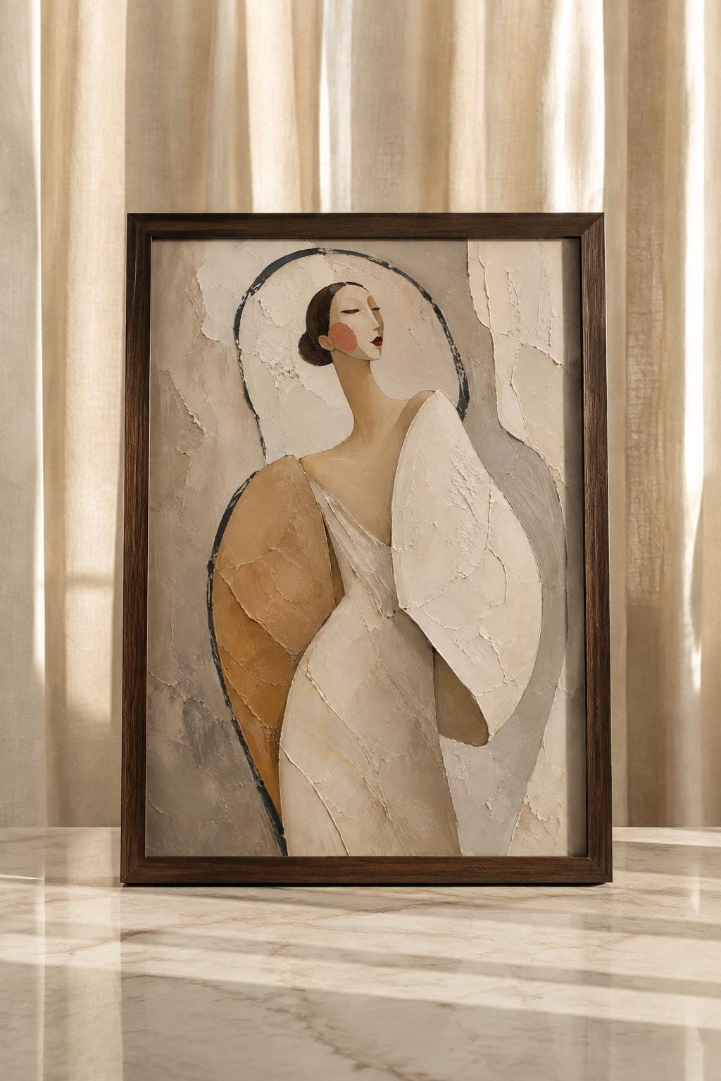 Neutral Abstract Woman Wall Art, Textured Feminine Portrait, Beige Wabi Sabi Print, Modern Bedroom Decor, Digital Download