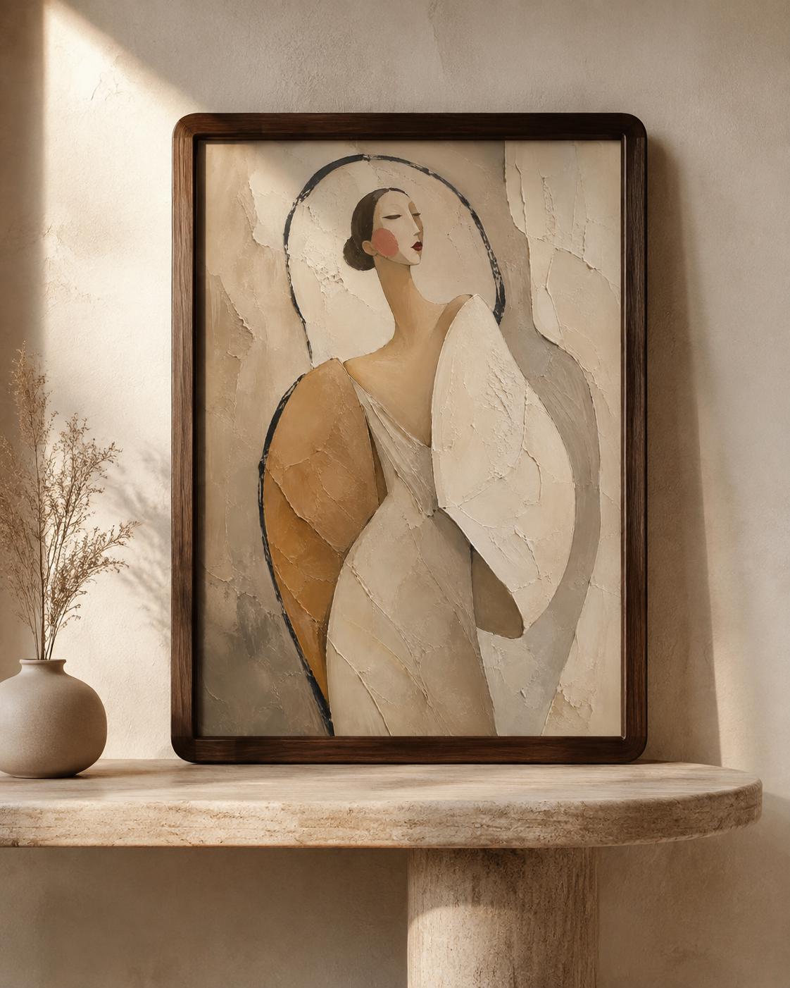 Neutral Abstract Woman Wall Art, Textured Feminine Portrait, Beige Wabi Sabi Print, Modern Bedroom Decor, Digital Download