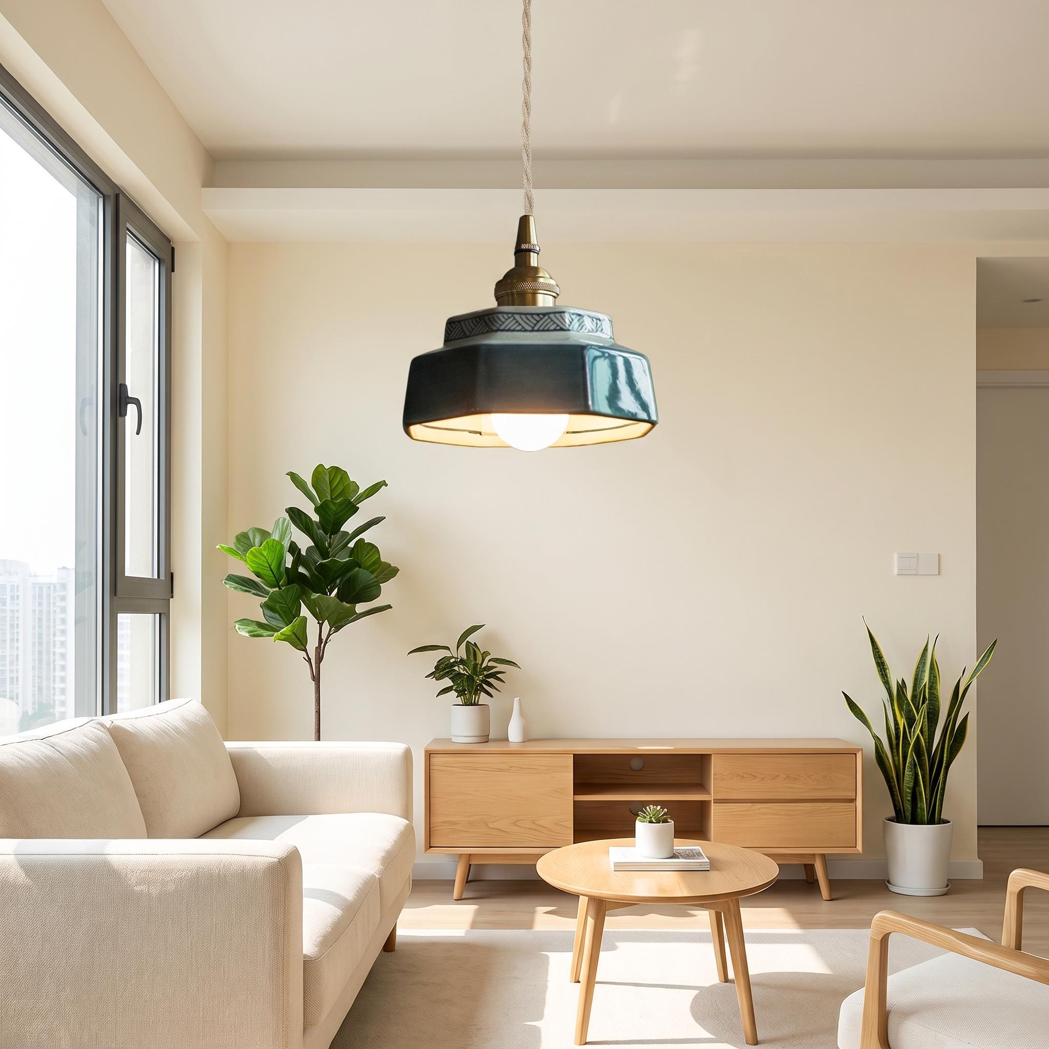 Japanese Pendant Light Retro Kitchen Fixture Ceiling Hanging Lamp Shade Ceramic Design Tea Room Lighting E27 Socket Bulb Dining Chandelier