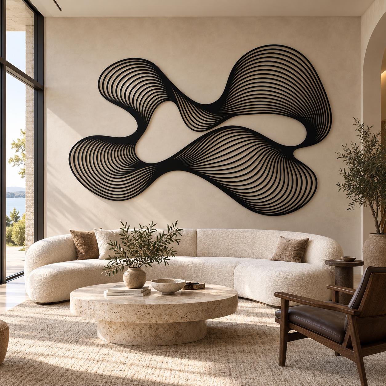 Gold Kinetic Abstract Metal Wall Art, Large Flowing Line Wall Sculpture, Modern Statement Wall Decor, Optical Illusion Living Room Wall Art