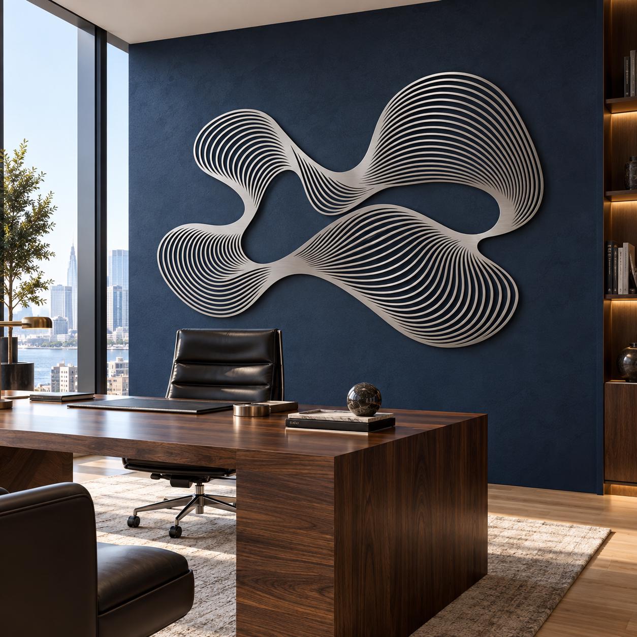 Gold Kinetic Abstract Metal Wall Art, Large Flowing Line Wall Sculpture, Modern Statement Wall Decor, Optical Illusion Living Room Wall Art