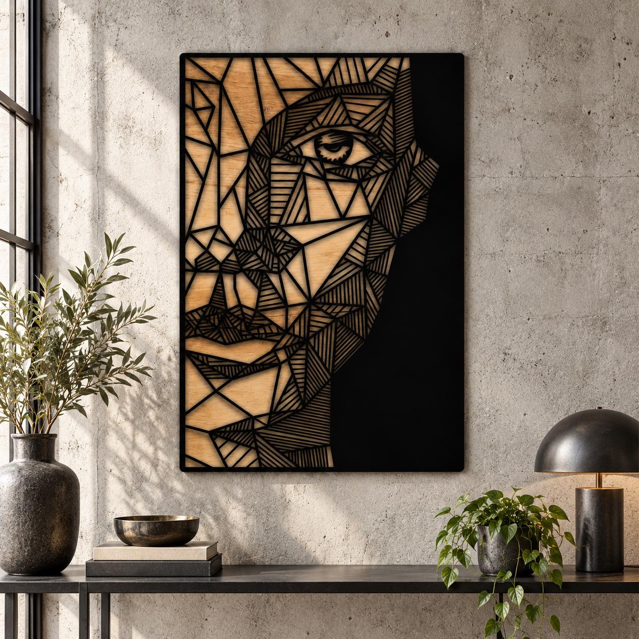 Abstract Woman Face Laser Cut File, Female Portrait Wall Art, Geometric Wooden Wall Panel, Minimalist Home Decor, CNC Digital Download LS130