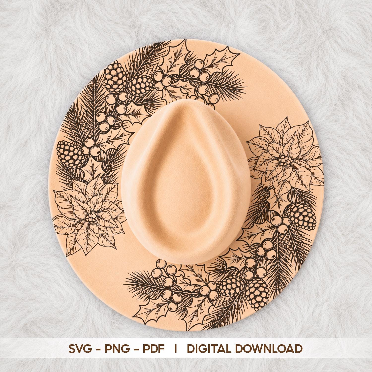 Christmas Holly Berry Hat SVG, Wide Brim Hat Laser Engraving, Digital Download